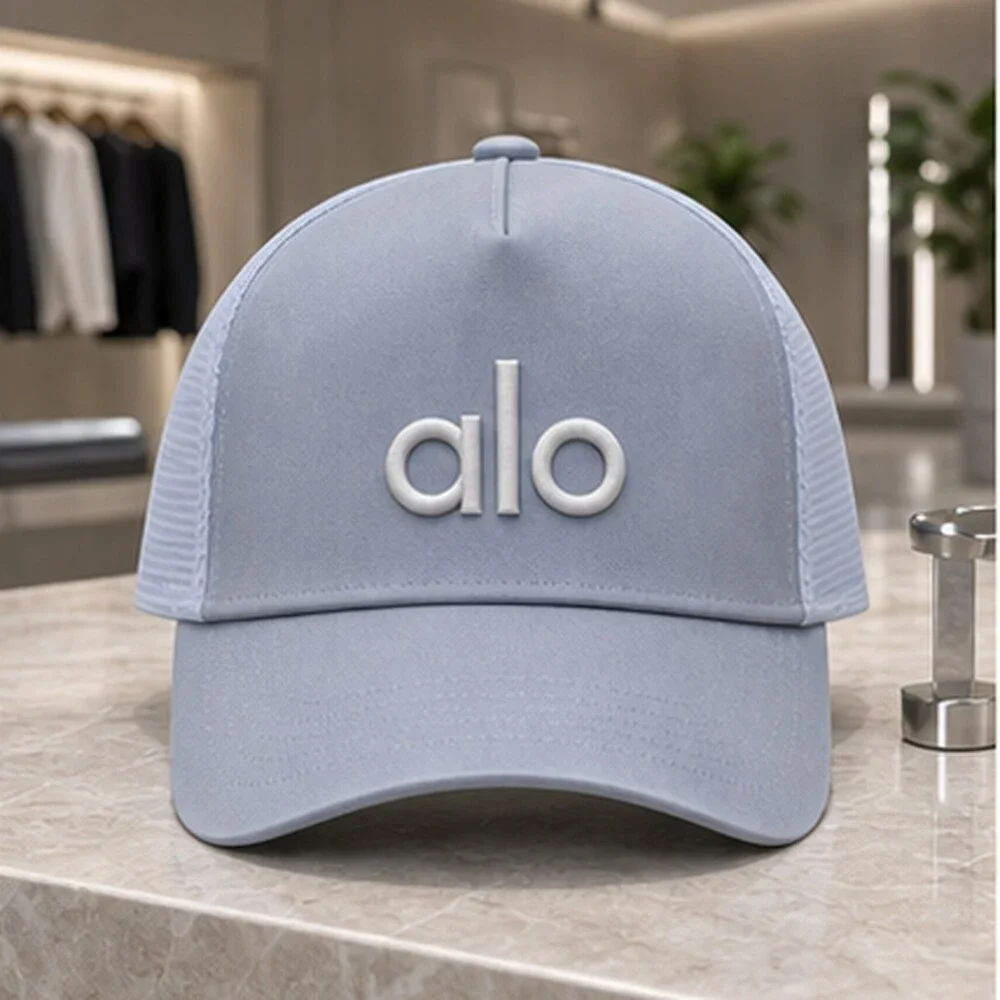 ALO Yoga Mist Blue Gray Summer Mesh Trucker Cap Hat Sporty